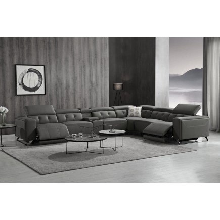 1er paiement de la commande: Canapé d'angle avec 2 relax électriques en cuir de buffle italien de luxe, 8 places monaco, table o