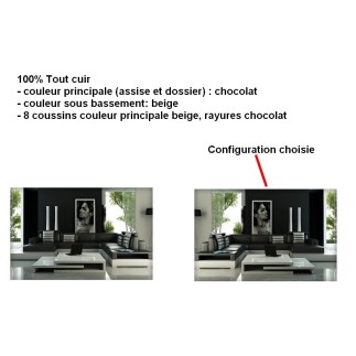 Canapé d'angle HARRY en 100% TOUT cuir haut de gamme italien Chocolat N°535 Sous-bassement Beige N°639, Angle inverse de la phot