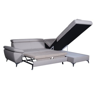 Canapé d'angle convertible en cuir italien de luxe 5 places WARREN II, avec coffre, beige, angle droit