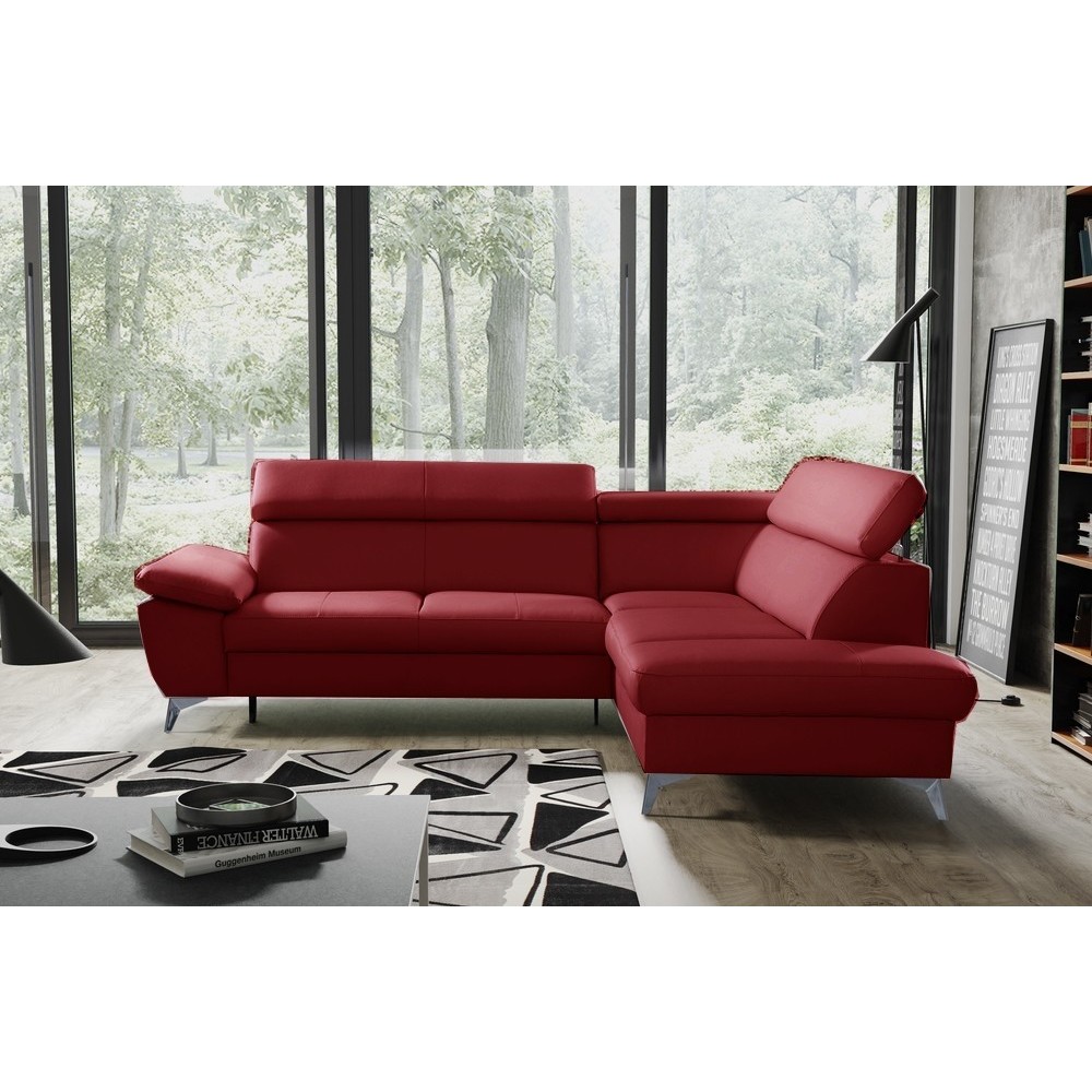 Canapé d'angle convertible en cuir italien de luxe 5 places WARREN II, avec coffre, rouge foncé, angle droit Canapé d'angle convertible en cuir italien de luxe 5 places WARREN II, avec coffre, rouge foncé, angle droit