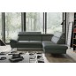 Canapé d'angle convertible en cuir italien de luxe 5 places WARREN II, avec coffre, gris foncé, angle droit
