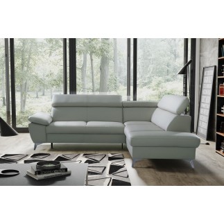 Canapé d'angle convertible en cuir italien de luxe 5 places WARREN II, avec coffre, gris clair, angle droit