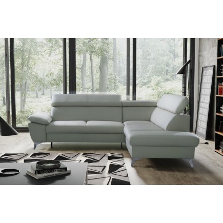 Canapé d'angle convertible en cuir italien de luxe 5 places WARREN II, avec coffre, gris clair, angle droit