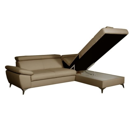 Canapé d'angle convertible en cuir italien de luxe 5 places WARREN II, avec coffre, gris clair, angle droit