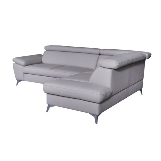Canapé d'angle convertible en cuir italien de luxe 5 places WARREN II, avec coffre, gris clair, angle droit