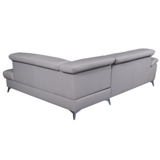 Canapé d'angle convertible en cuir italien de luxe 5 places WARREN II, avec coffre, gris clair, angle droit