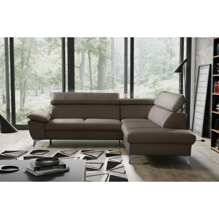 Canapé d'angle convertible en cuir italien de luxe 5 places WARREN II, avec coffre, taupe, angle droit