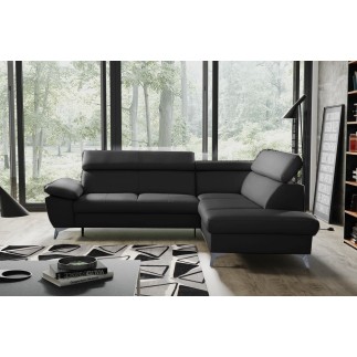 Canapé d'angle convertible en cuir italien de luxe 5 places WARREN II, avec coffre, noir, angle droit
