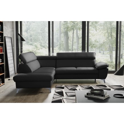 Canapé d'angle convertible en cuir italien de luxe 5/6 places WARREN II, avec coffre, noir, angle gauche