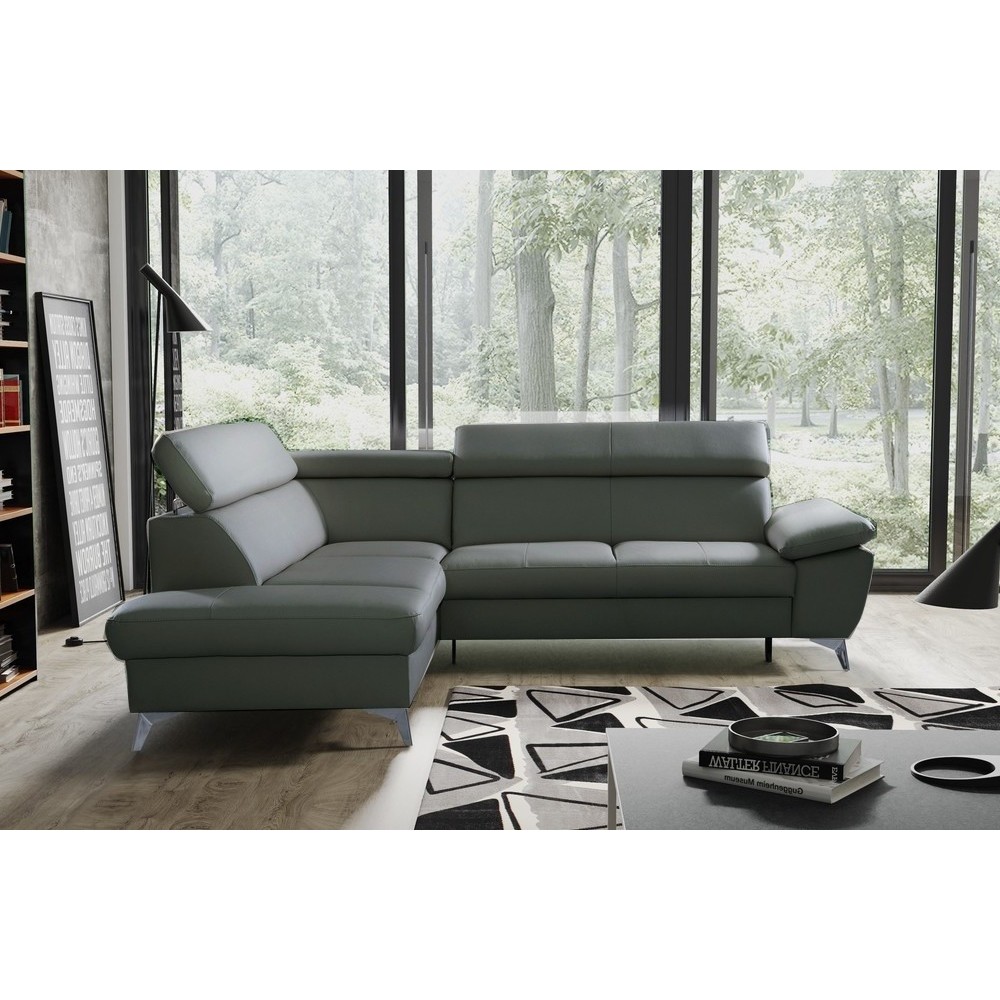 Canapé d'angle convertible en cuir italien de luxe 5/6 places WARREN II, avec coffre, gris foncé, angle gauche Canapé d'angle convertible en cuir italien de luxe 5/6 places WARREN II, avec coffre, gris foncé, angle gauche