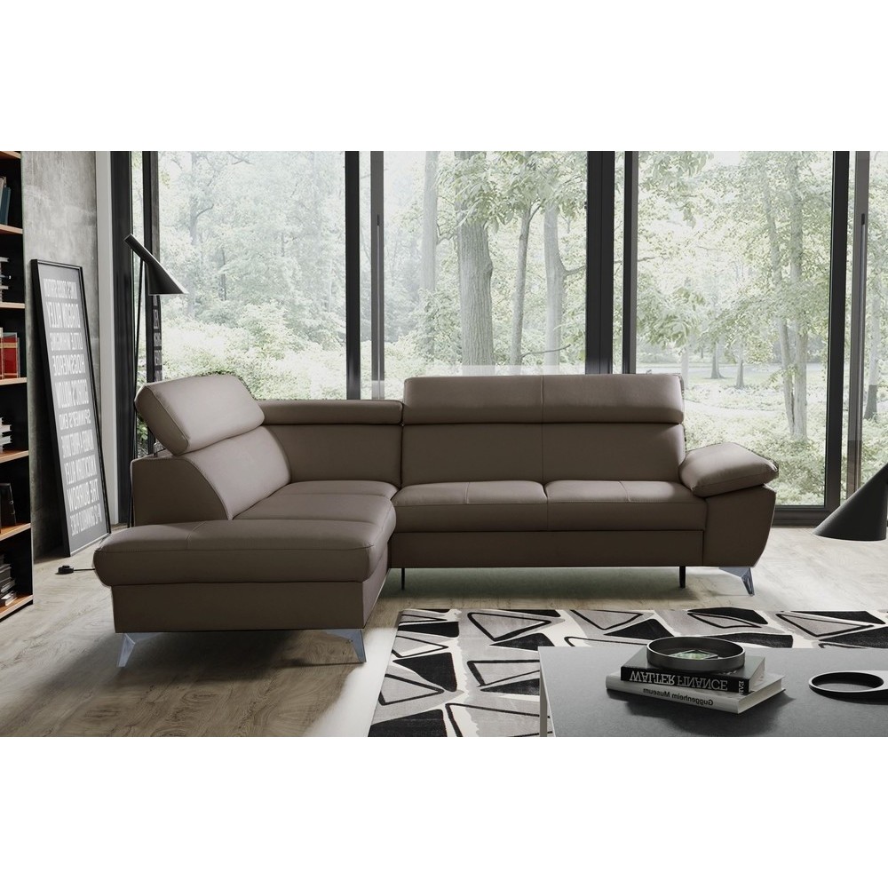 Canapé d'angle convertible en cuir italien de luxe 5/6 places WARREN II, avec coffre, taupe, angle gauche Canapé d'angle convertible en cuir italien de luxe 5/6 places WARREN II, avec coffre, taupe, angle gauche
