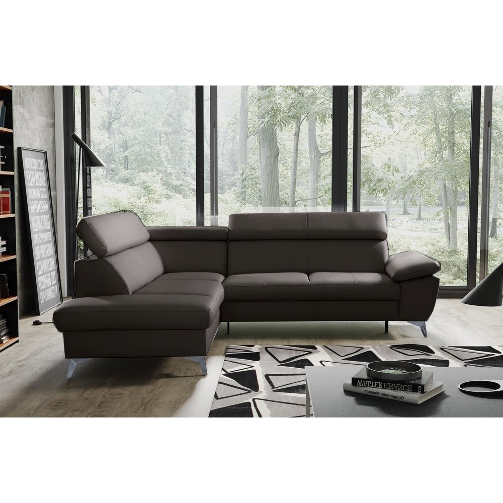 - Canapé d'angle convertible en cuir italien de luxe 5/6 places WARREN II, avec coffre, chocolat, angle gauche - Canapé d'angle convertible en cuir italien de luxe 5/6 places WARREN II, avec coffre, chocolat, angle gauche