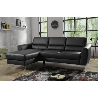- Canapé d'angle convertible en cuir italien de luxe 5 places SANTORIN, avec coffre, noir, angle gauche