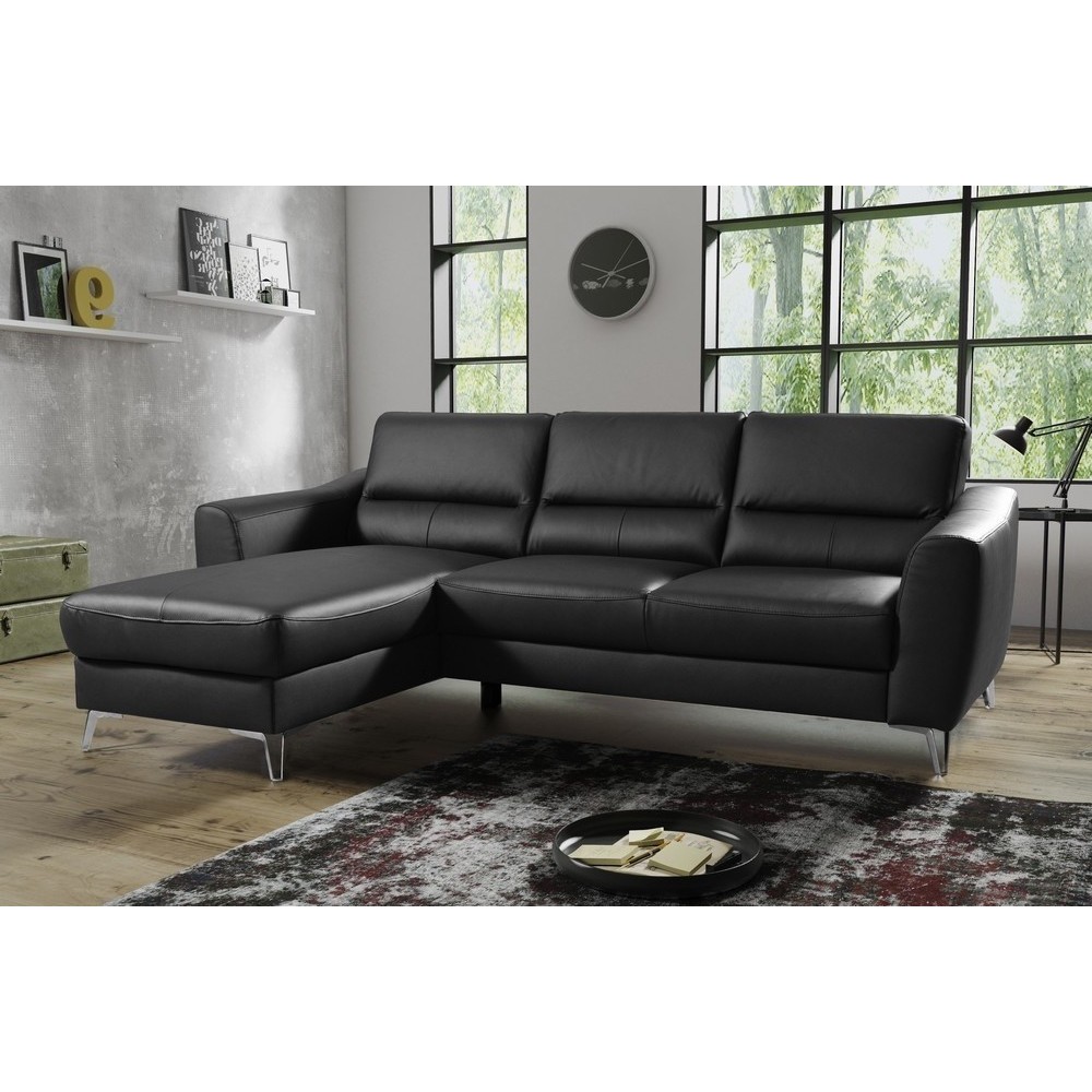 - Canapé d'angle convertible en cuir italien de luxe 5 places SANTORIN, avec coffre, noir, angle gauche - Canapé d'angle convertible en cuir italien de luxe 5 places SANTORIN, avec coffre, noir, angle gauche