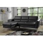- Canapé d'angle convertible en cuir italien de luxe 5 places SANTORIN, avec coffre, noir, angle gauche - Canapé d'angle convertible en cuir italien de luxe 5 places SANTORIN, avec coffre, noir, angle gauche