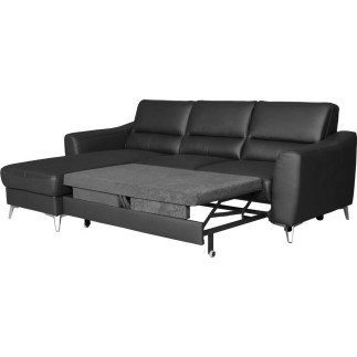 - Canapé d'angle convertible en cuir italien de luxe 5 places SANTORIN, avec coffre, noir, angle gauche
