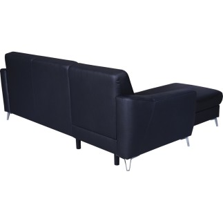 - Canapé d'angle convertible en cuir italien de luxe 5 places SANTORIN, avec coffre, noir, angle gauche