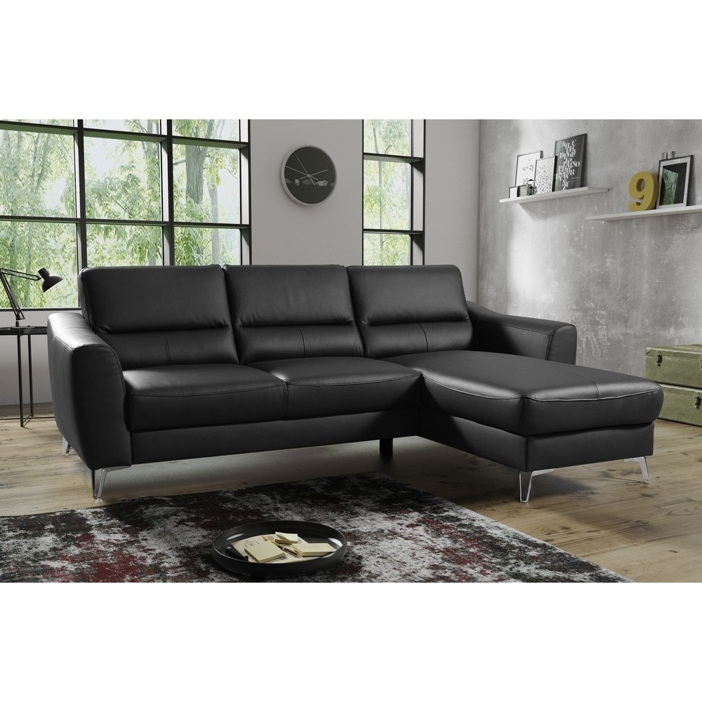 Canapé d'angle convertible en cuir italien de luxe 5 places SANTORIN, avec coffre, noir, angle droit Canapé d'angle convertible en cuir italien de luxe 5 places SANTORIN, avec coffre, noir, angle droit