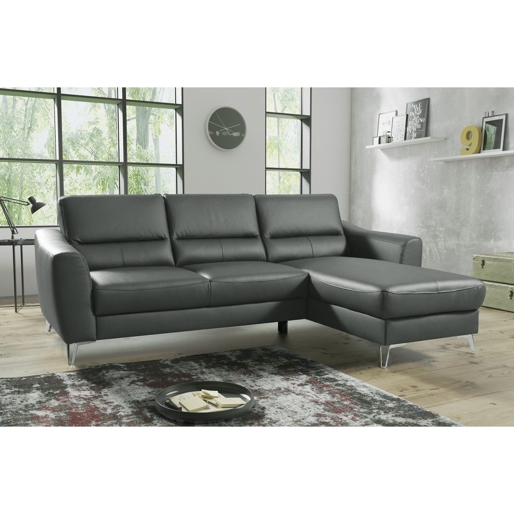 Canapé d'angle convertible en cuir italien de luxe 5 places SANTORIN, avec coffre, gris foncé, angle droit Canapé d'angle convertible en cuir italien de luxe 5 places SANTORIN, avec coffre, gris foncé, angle droit