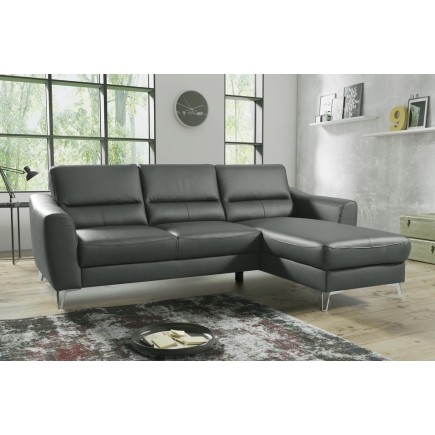 Canapé d'angle convertible en cuir italien de luxe 5 places SANTORIN, avec coffre, gris foncé, angle droit