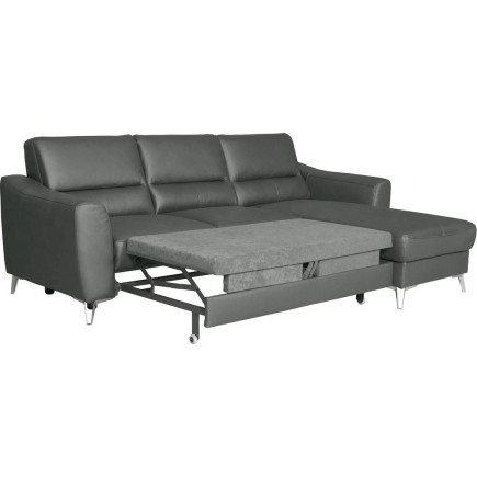 Canapé d'angle convertible en cuir italien de luxe 5 places SANTORIN, avec coffre, gris foncé, angle droit