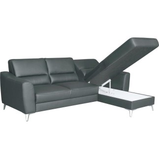 Canapé d'angle convertible en cuir italien de luxe 5 places SANTORIN, avec coffre, gris foncé, angle droit