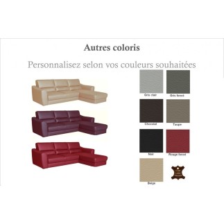 Canapé d'angle convertible en cuir italien de luxe 5 places SANTORIN, avec coffre, couleur personnalisée, angle droit