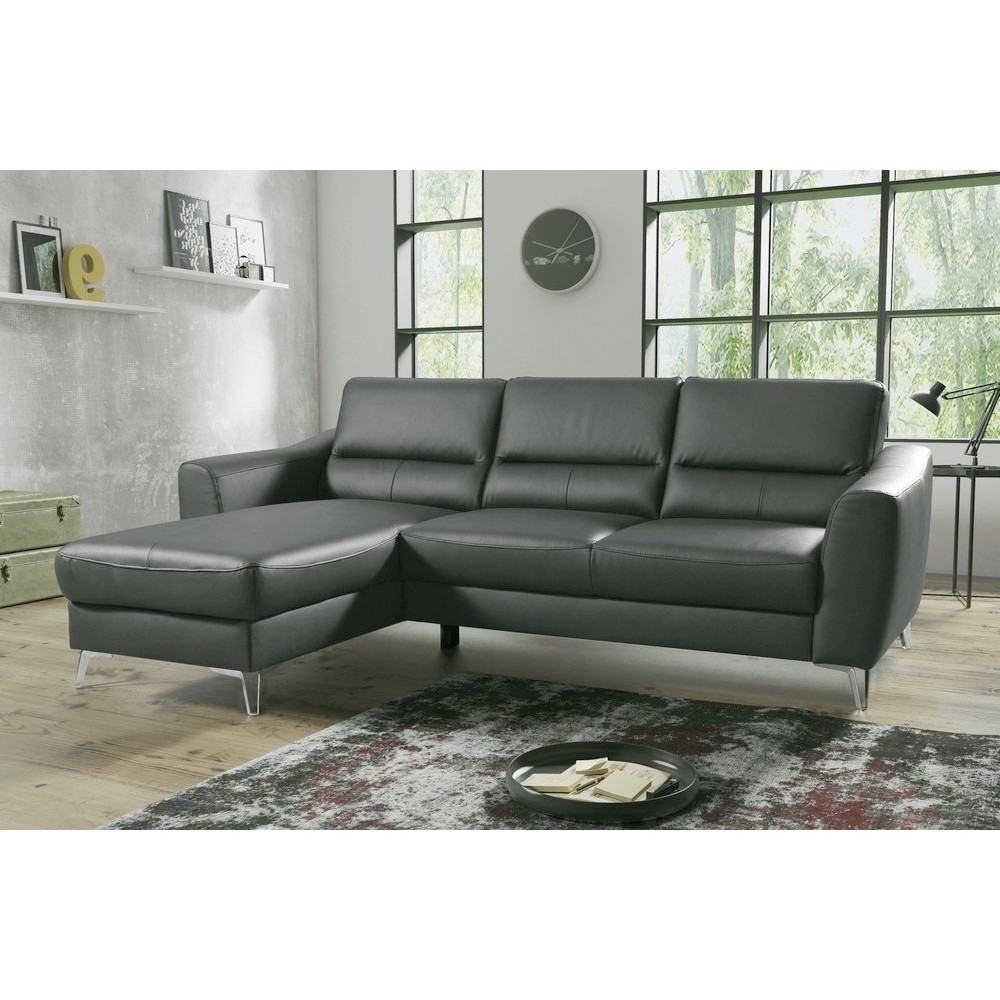 - Canapé d'angle convertible en cuir italien de luxe 5 places SANTORIN, avec coffre, gris foncé, angle gauche - Canapé d'angle convertible en cuir italien de luxe 5 places SANTORIN, avec coffre, gris foncé, angle gauche