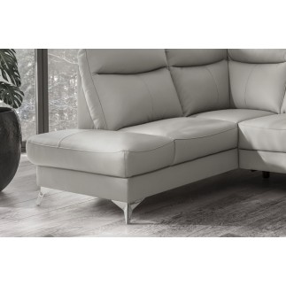 - Canapé d'angle en cuir italien de luxe 5 places LUZERNE, avec relax électrique et coffre, gris clair, angle gauche