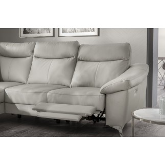 Canapé d'angle en cuir italien de luxe 5 places LUZERNE, avec relax électrique et coffre, beige, angle gauche