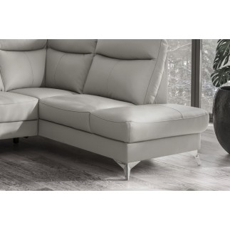 Canapé d'angle en cuir italien de luxe 5 places LUZERNE, avec relax électrique et coffre, gris clair, angle droit