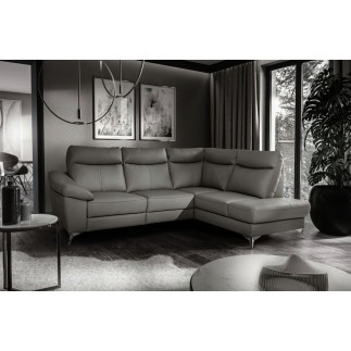 Canapé d'angle en cuir italien de luxe 5 places LUZERNE, avec relax électrique et coffre, gris foncé, angle droit