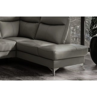 Canapé d'angle en cuir italien de luxe 5 places LUZERNE, avec relax électrique et coffre, gris foncé, angle droit