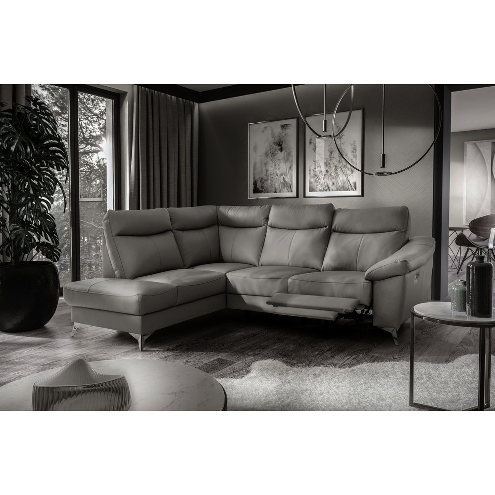 - Canapé d'angle en cuir italien de luxe 5 places LUZERNE, avec relax électrique et coffre, gris foncé, angle gauche - Canapé d'angle en cuir italien de luxe 5 places LUZERNE, avec relax électrique et coffre, gris foncé, angle gauche