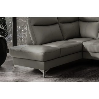- Canapé d'angle en cuir italien de luxe 5 places LUZERNE, avec relax électrique et coffre, gris foncé, angle gauche