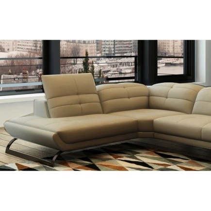 Canapé d'angle en cuir luxe italien 5 places MODERNI, beige, angle gauche