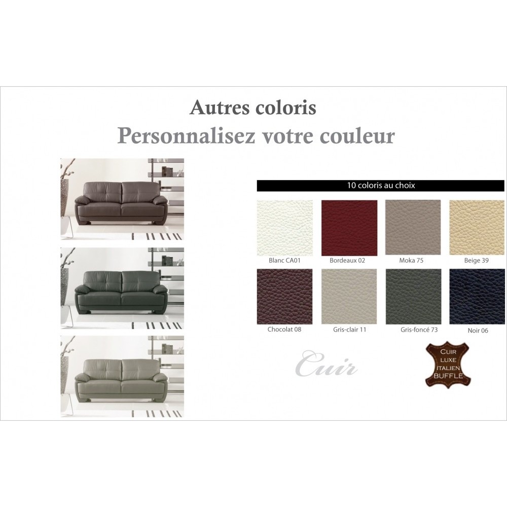Solde de la commande: Ensemble Canapé 3 places + canapé 2 places, en cuir italien buffle leandro, Choix de la couleur : Chocolat