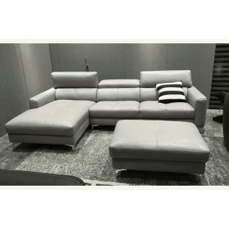 1ER paiement DE LA COMMANDE: Canapé d'angle en cuir buffle italien de luxe 5 places armano, gris clair, angle gauche, 6x sans fr