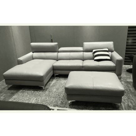 1ER paiement DE LA COMMANDE: Canapé d'angle en cuir buffle italien de luxe 5 places armano, gris clair, angle gauche, 6x sans fr