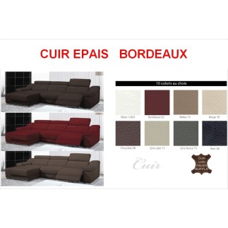 Canapé d'angle double relax en cuir de buffle italien de luxe 5 places BiRELAX, CUIR EPAIS personnalisé, bordeaux, angle gauche,
