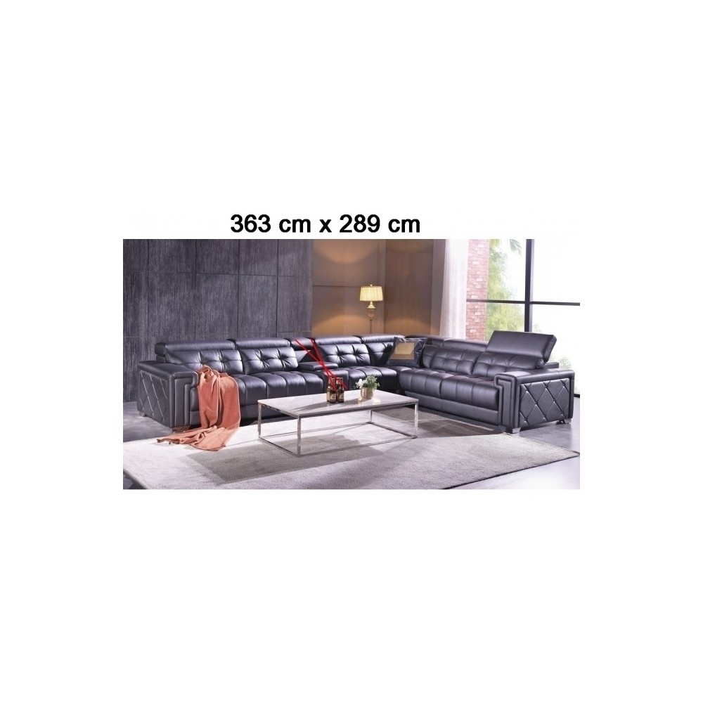 Canapé d'angle en cuir de buffle italien de luxe, 6/7 places, prestigia, sans la tablette 363X289 cm, chocolat, angle droit