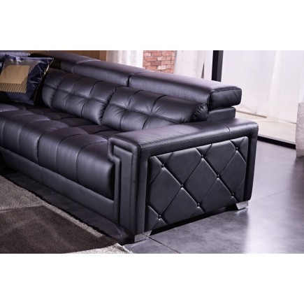 Canapé d'angle en cuir de buffle italien de luxe, 6/7 places, prestigia, sans la tablette 363X289 cm, chocolat, angle droit