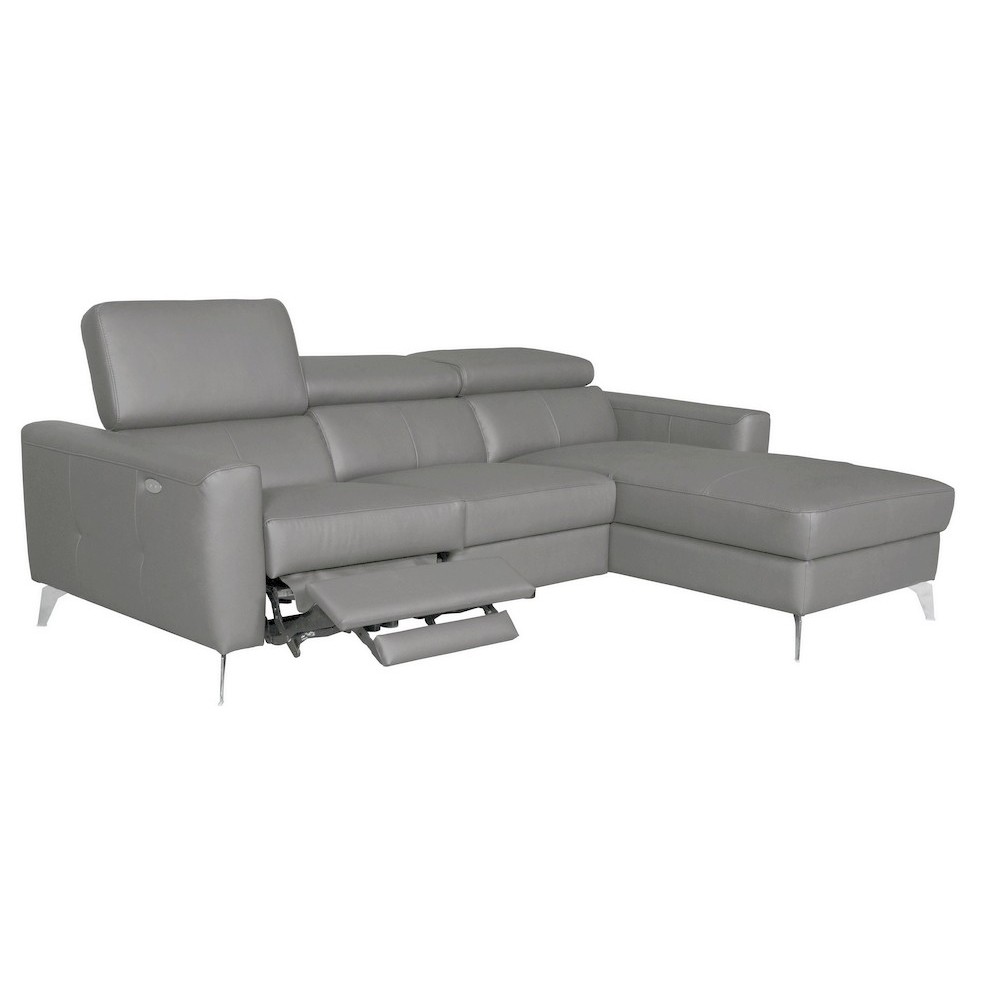Canapé d'angle en cuir italien de luxe 5 places BOTERO, avec relax électrique, gris clair, angle droit Canapé d'angle en cuir italien de luxe 5 places BOTERO, avec relax électrique, gris clair, angle droit