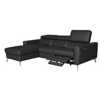 Canapé d'angle en cuir italien de luxe 5 places BOTERO, avec relax électrique, noir, angle gauche