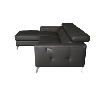 Canapé d'angle en cuir italien de luxe 5 places BOTERO, avec relax électrique, noir, angle gauche