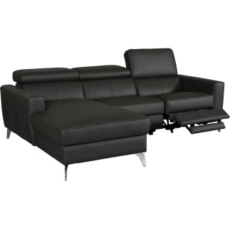 Canapé d'angle en cuir italien de luxe 5 places BOTERO, avec relax électrique, noir, angle gauche