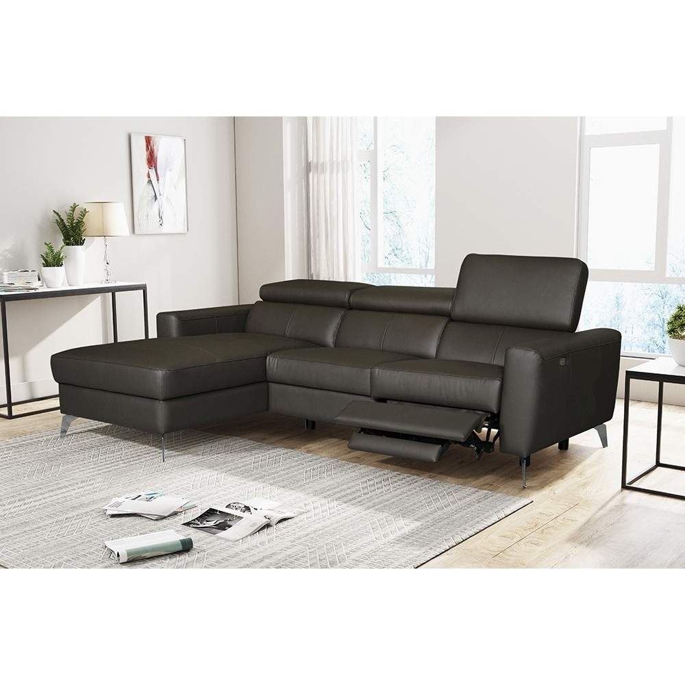 - Canapé d'angle en cuir italien de luxe 5 places BOTERO, avec relax électrique, chocolat, angle gauche - Canapé d'angle en cuir italien de luxe 5 places BOTERO, avec relax électrique, chocolat, angle gauche