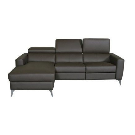 - Canapé d'angle en cuir italien de luxe 5 places BOTERO, avec relax électrique, chocolat, angle gauche