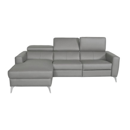Canapé d'angle en cuir italien de luxe 5 places BOTERO, avec relax électrique, gris clair, angle gauche