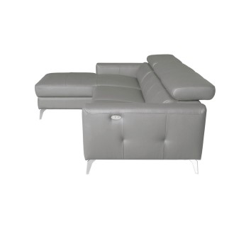 Canapé d'angle en cuir italien de luxe 5 places BOTERO, avec relax électrique, gris clair, angle gauche